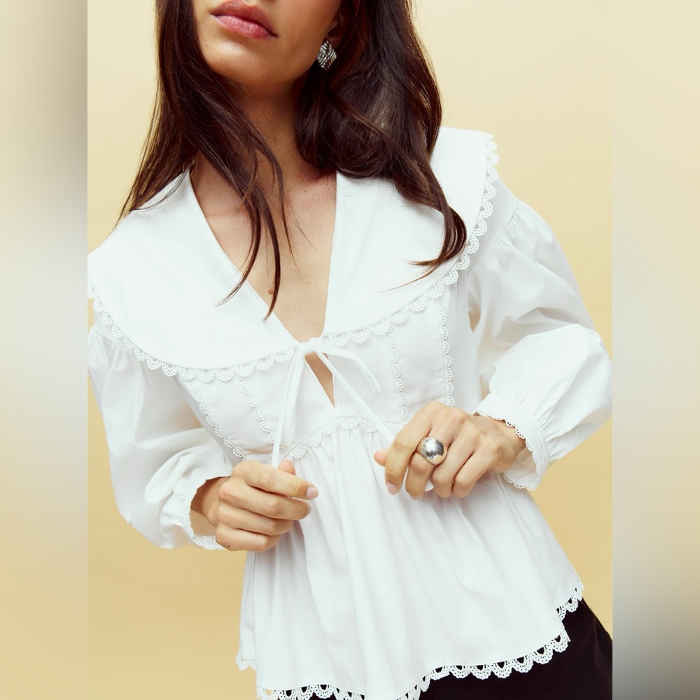 Reformation White Lace Trim Blouse